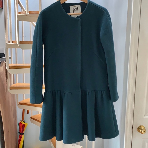 Milly Teal Wool Flounce Coat - Picture 8 of 9